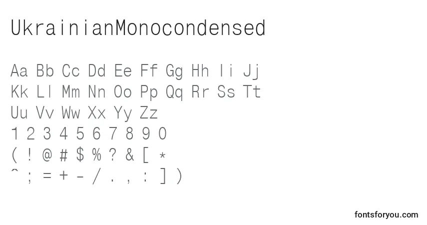 A fonte UkrainianMonocondensed – alfabeto, números, caracteres especiais