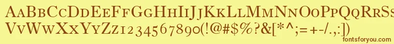 OldStyle7SmallCapsOldStyleFigures-fontti – ruskeat fontit keltaisella taustalla