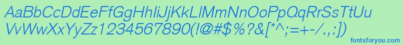 BasiccommercialLtLightItalic Font – Blue Fonts on Green Background