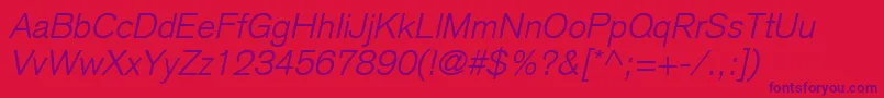 フォントBasiccommercialLtLightItalic – 赤い背景に紫のフォント
