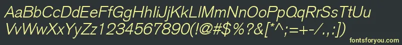 BasiccommercialLtLightItalicフォントについての詳細 フォントBasiccommercialLtLightItalic – 黒い背景に黄色の文字