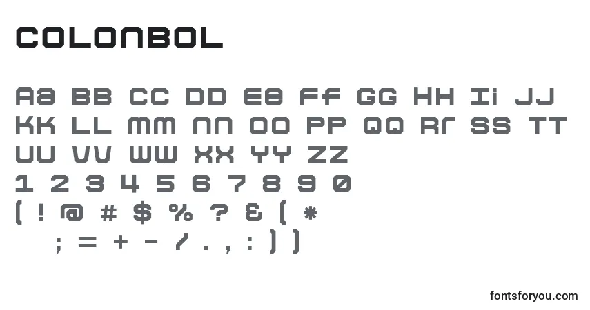 Schriftart Colonbol – Alphabet, Zahlen, spezielle Symbole
