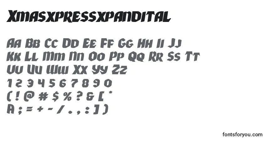 Czcionka Xmasxpressxpandital – alfabet, cyfry, specjalne znaki