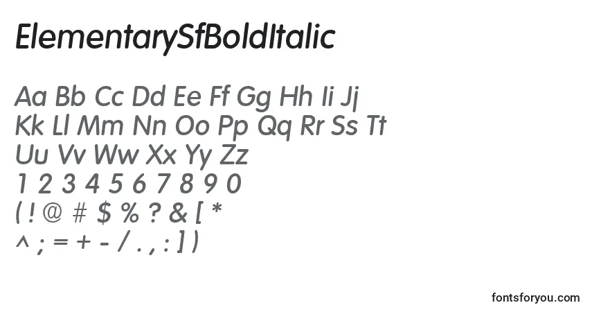 Czcionka ElementarySfBoldItalic – alfabet, cyfry, specjalne znaki