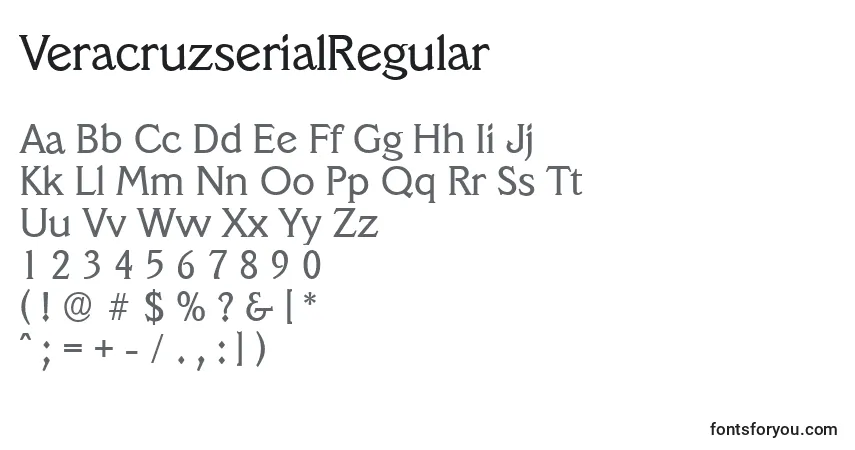 Czcionka VeracruzserialRegular – alfabet, cyfry, specjalne znaki