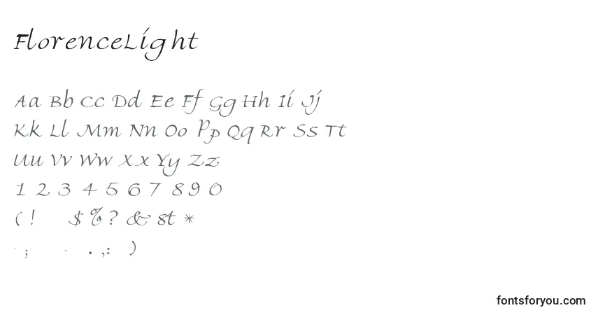 Шрифт FlorenceLight – алфавит, цифры, специальные символы