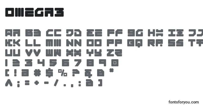 Schriftart Omega3 – Alphabet, Zahlen, spezielle Symbole