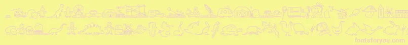 Шрифт LokinderdingsbumsRechts – розовые шрифты на жёлтом фоне