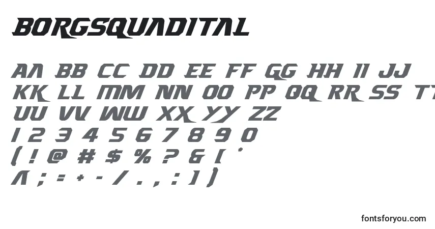 Шрифт Borgsquadital – алфавит, цифры, специальные символы