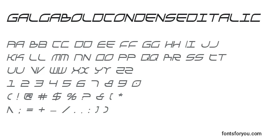 Шрифт GalgaBoldCondenseditalic – алфавит, цифры, специальные символы