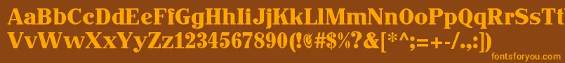 フォントJohnhancockcp – オレンジ色の文字が茶色の背景にあります。