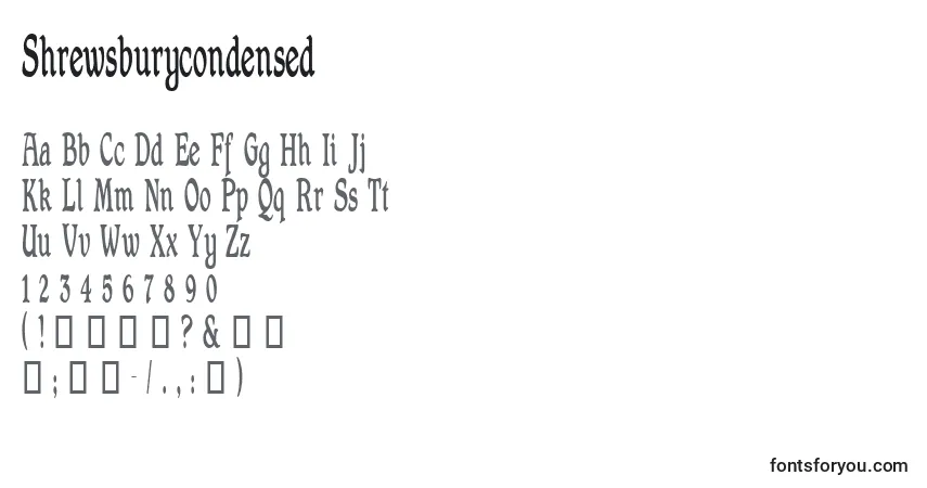 characters of shrewsburycondensed font, letter of shrewsburycondensed font, alphabet of  shrewsburycondensed font