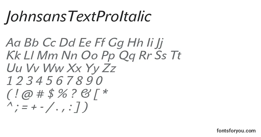 characters of johnsanstextproitalic font, letter of johnsanstextproitalic font, alphabet of  johnsanstextproitalic font