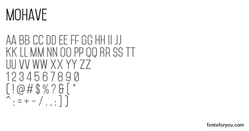 Mohave-fontti – aakkoset, numerot, erikoismerkit