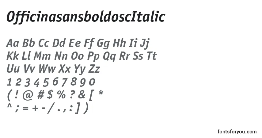 Шрифт OfficinasansboldoscItalic – алфавит, цифры, специальные символы