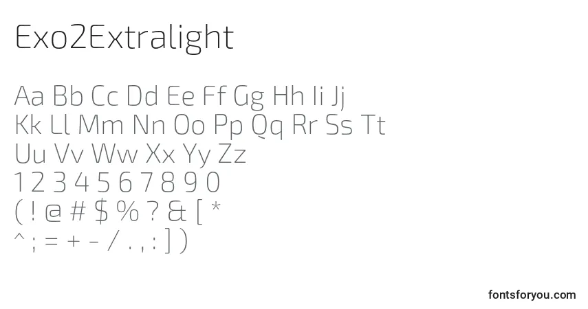 Czcionka Exo2Extralight – alfabet, cyfry, specjalne znaki