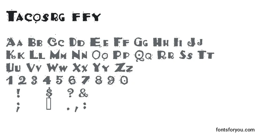 Czcionka Tacosrg ffy – alfabet, cyfry, specjalne znaki
