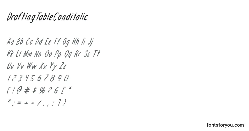 DraftingTableConditalic Font – alphabet, numbers, special characters
