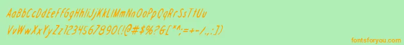 フォントDraftingTableConditalic – オレンジの文字が緑の背景にあります。