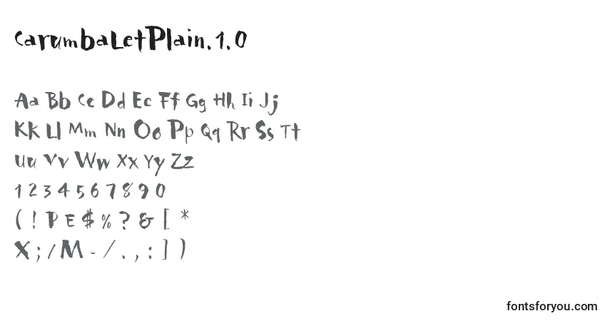 Czcionka CarumbaLetPlain.1.0 – alfabet, cyfry, specjalne znaki