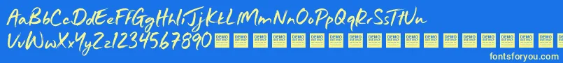 フォントJustWrightDemo – 黄色の文字、青い背景