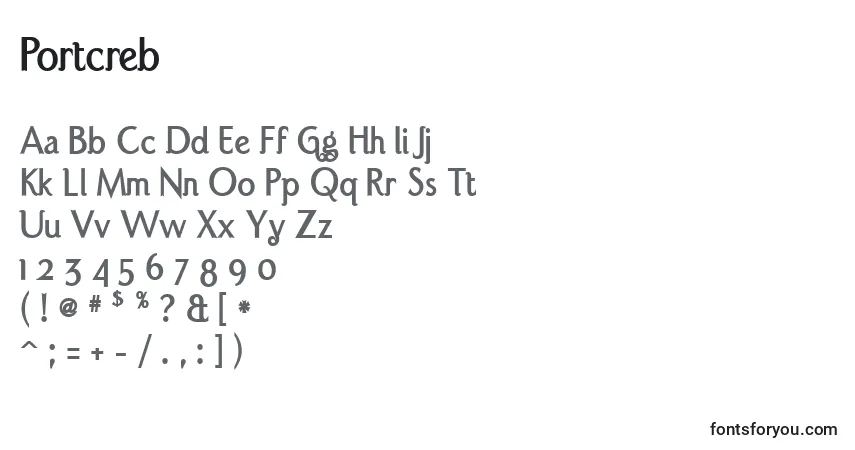 Schriftart Portcreb – Alphabet, Zahlen, spezielle Symbole
