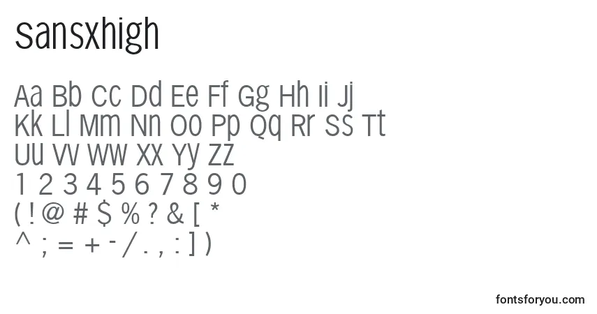 Schriftart Sansxhigh – Alphabet, Zahlen, spezielle Symbole