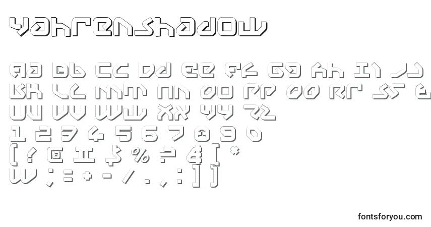 Czcionka YahrenShadow – alfabet, cyfry, specjalne znaki