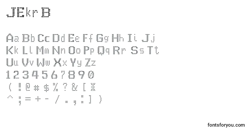 Czcionka JEkrB – alfabet, cyfry, specjalne znaki