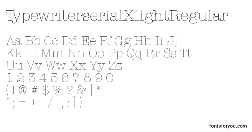Czcionka TypewriterserialXlightRegular – alfabet, cyfry, specjalne znaki