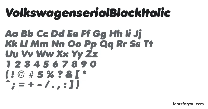 Шрифт VolkswagenserialBlackItalic – алфавит, цифры, специальные символы