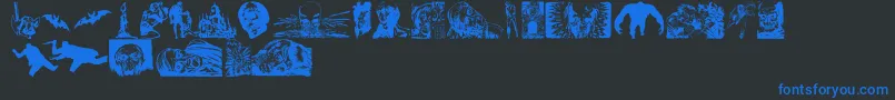Fonte HorrorDingbatsEerieEdition – fontes azuis em um fundo preto