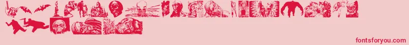HorrorDingbatsEerieEdition-Schriftart – Rote Schriften auf rosa Hintergrund