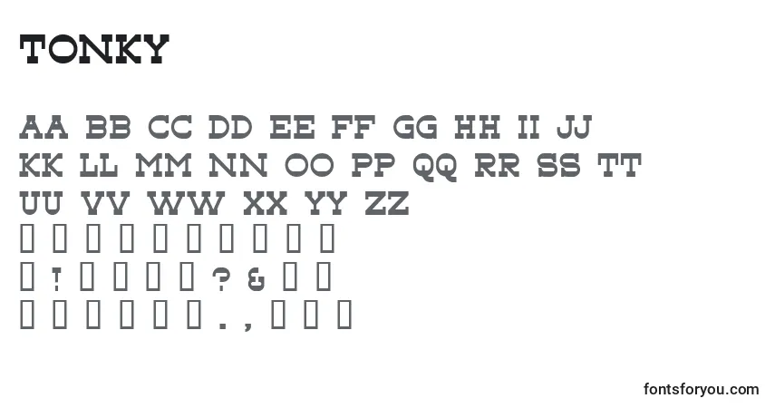 Tonky-fontti – aakkoset, numerot, erikoismerkit