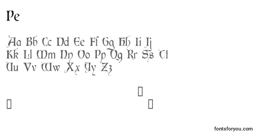 Schriftart Pe – Alphabet, Zahlen, spezielle Symbole