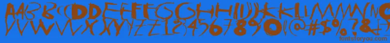 フォントTasapainoaistiIso – 茶色の文字が青い背景にあります。