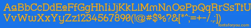 フォントStrslup – オレンジ色の文字が青い背景にあります。