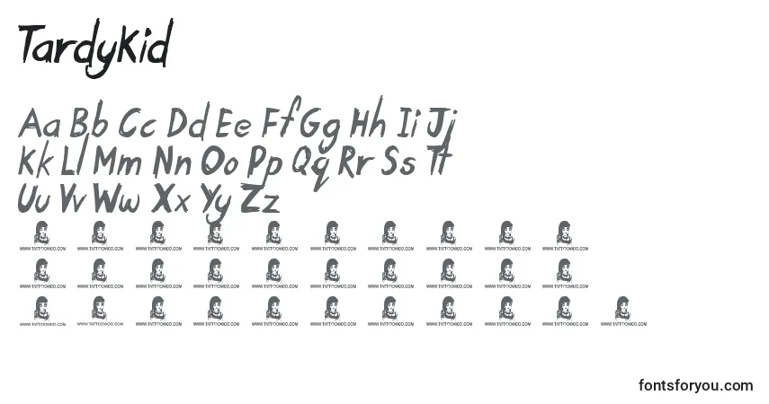 Schriftart TardyKid – Alphabet, Zahlen, spezielle Symbole
