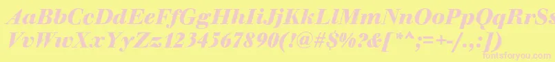 WalbaumOriginalBolditalic-fontti – vaaleanpunaiset fontit keltaisella taustalla