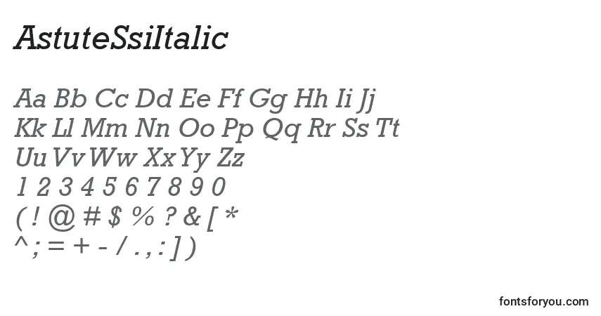 A fonte AstuteSsiItalic – alfabeto, números, caracteres especiais