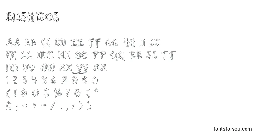 A fonte Bushidos – alfabeto, números, caracteres especiais