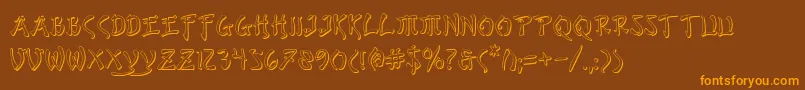 フォントBushidos – オレンジ色の文字が茶色の背景にあります。