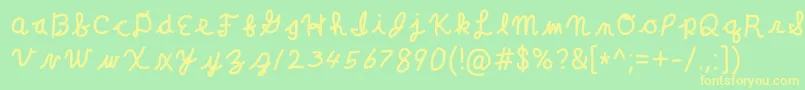 フォントClaraLeeCursive – 黄色の文字が緑の背景にあります