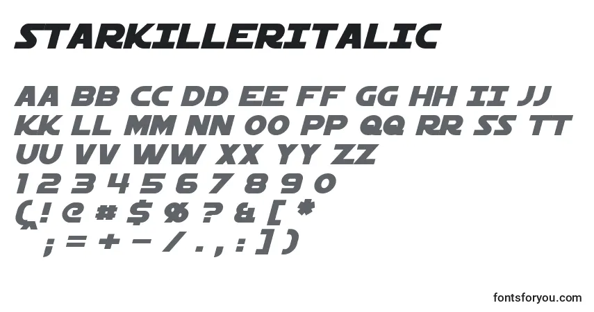 Schriftart StarkillerItalic – Alphabet, Zahlen, spezielle Symbole