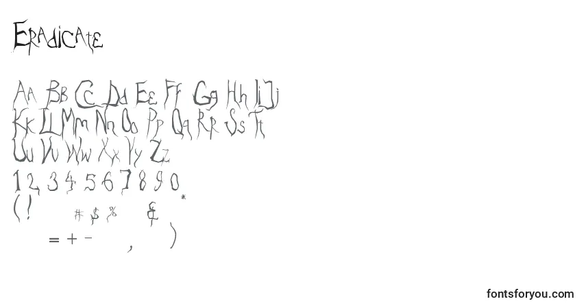 Czcionka Eradicate – alfabet, cyfry, specjalne znaki