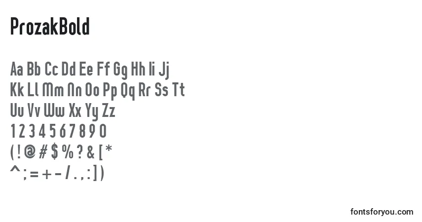 Czcionka ProzakBold – alfabet, cyfry, specjalne znaki
