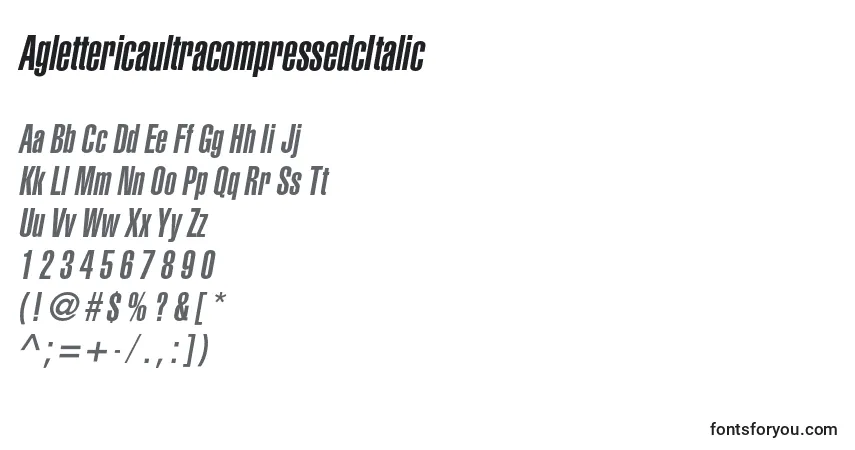 Schriftart AglettericaultracompressedcItalic – Alphabet, Zahlen, spezielle Symbole