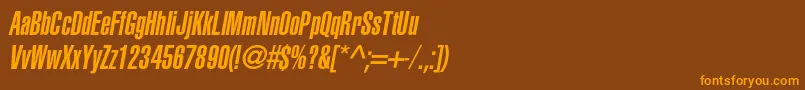 フォントAglettericaultracompressedcItalic – オレンジ色の文字が茶色の背景にあります。