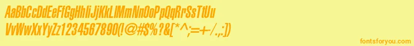 フォントAglettericaultracompressedcItalic – オレンジの文字が黄色の背景にあります。