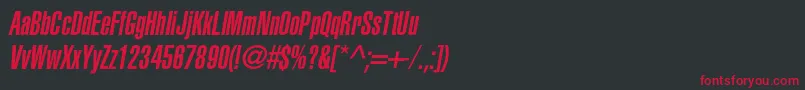 フォントAglettericaultracompressedcItalic – 黒い背景に赤い文字